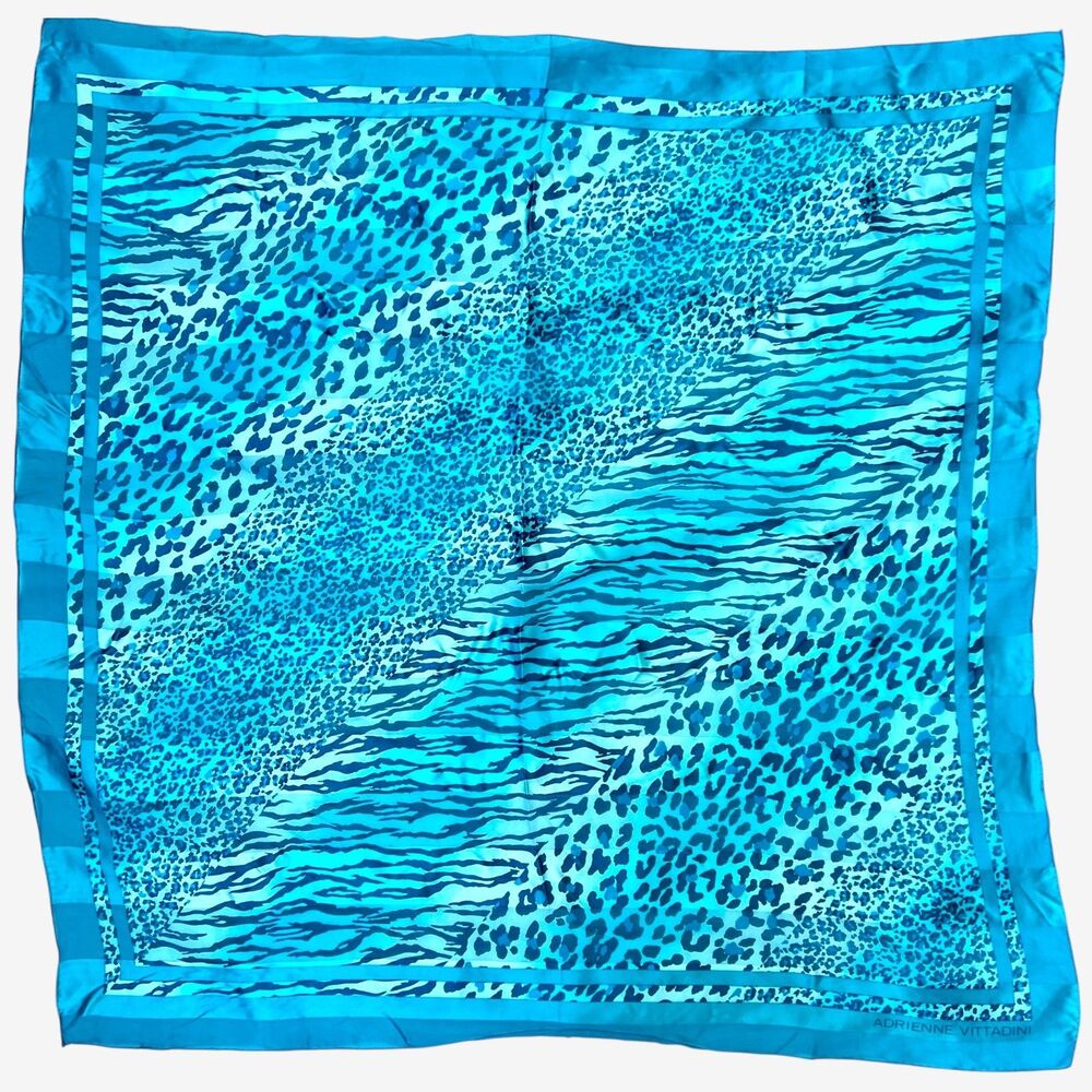 Adrienne Vittadini  animal prints Blue turq silk sq. scarf 33 x 33